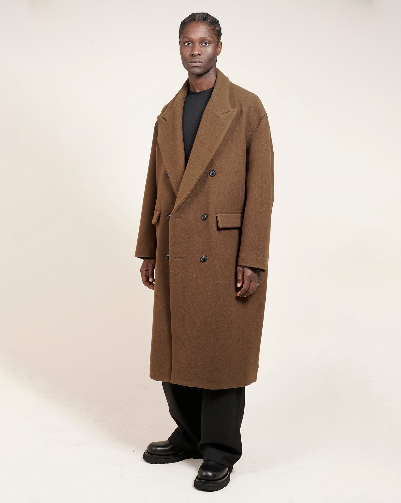 Lownn — Tobacco Brown Wool Cashmere Double-Breasted Coat